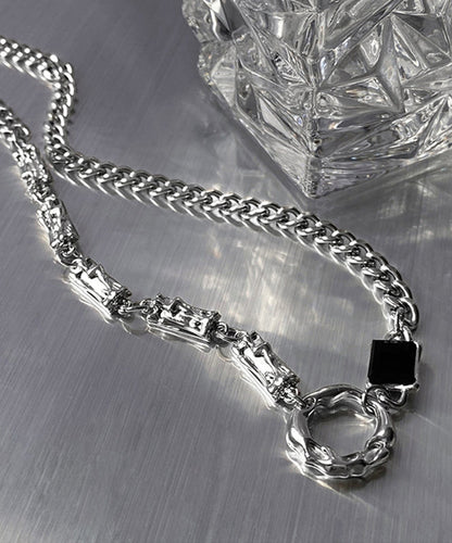 Stainless Zircon Steel Silk Asymmetrical Fine Lariat Necklace