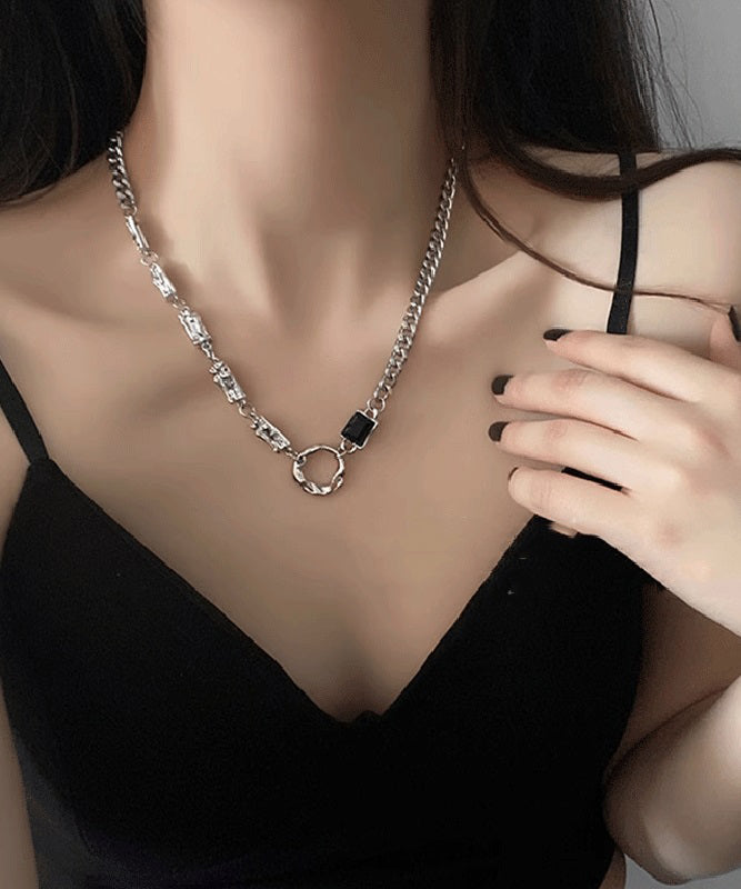 Stainless Zircon Steel Silk Asymmetrical Fine Lariat Necklace
