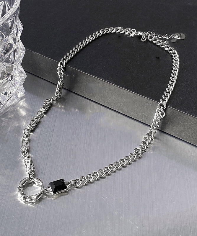 Stainless Zircon Steel Silk Asymmetrical Fine Lariat Necklace