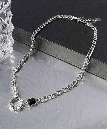 Stainless Zircon Steel Silk Asymmetrical Fine Lariat Necklace