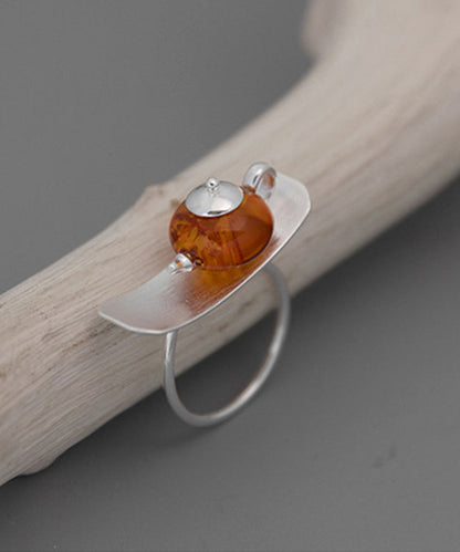 Fine Silk Sterling Silver Amber Teapot Rings II023