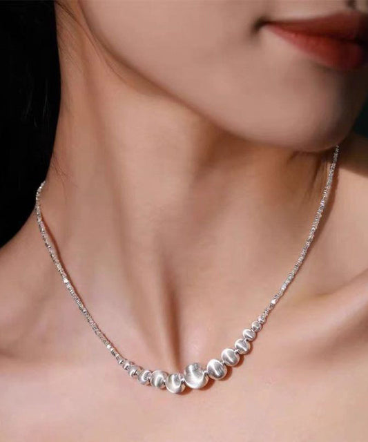 Fine Silk Sterling Silver Cat Eye Stone Broken Silver Gratuated Bead Necklace YA047