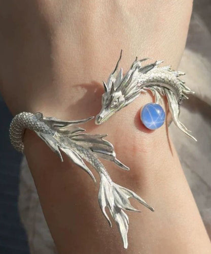 Silk Stone Fine Gem Cuff Shaped Sterling Dragon Silver
