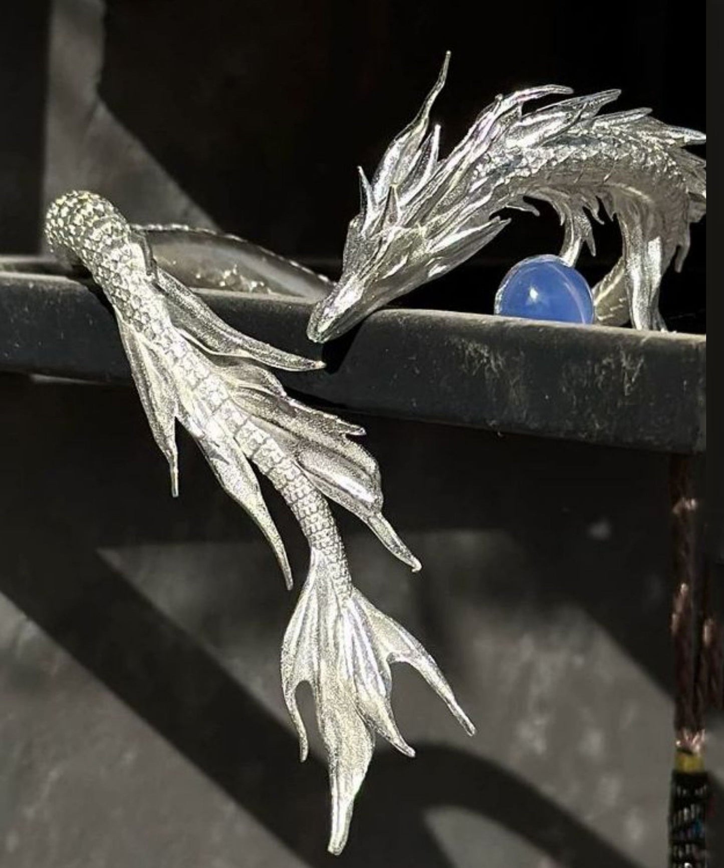 Silk Stone Fine Gem Cuff Shaped Sterling Dragon Silver