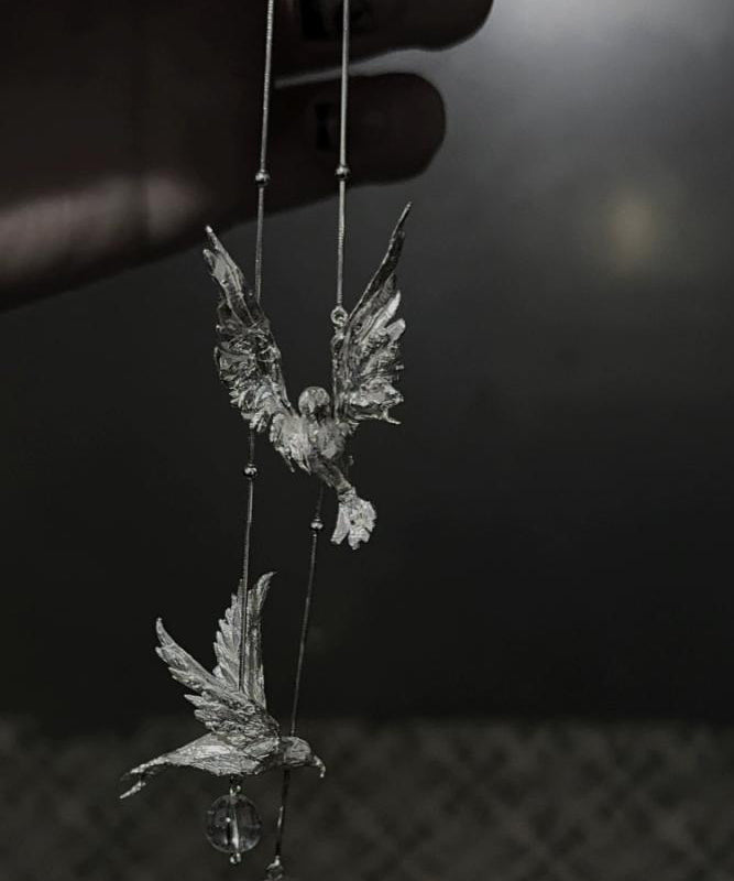 Tassel Drop Fine Earrings Sterling Silver Bird Silk Little