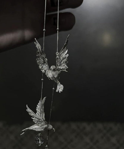 Tassel Drop Fine Earrings Sterling Silver Bird Silk Little