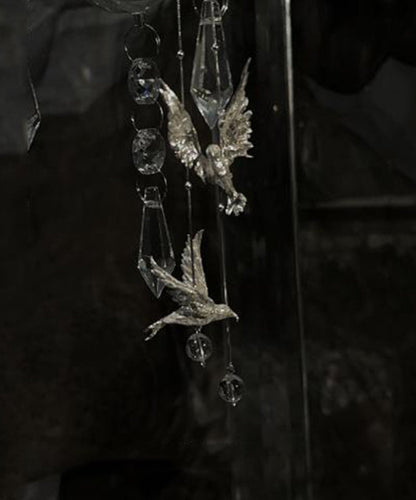 Tassel Drop Fine Earrings Sterling Silver Bird Silk Little