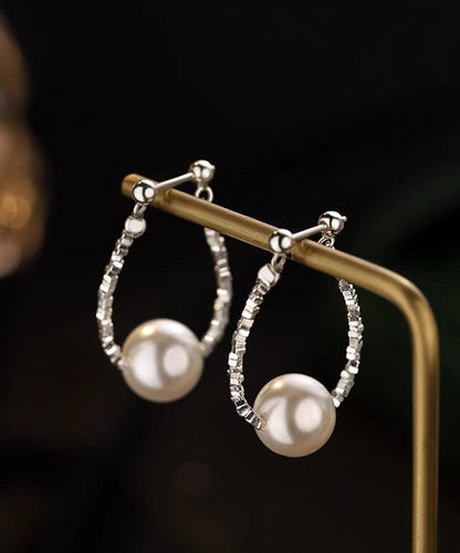 Broken Fine Hoop Silver Pearl Earrings Sterling Silk