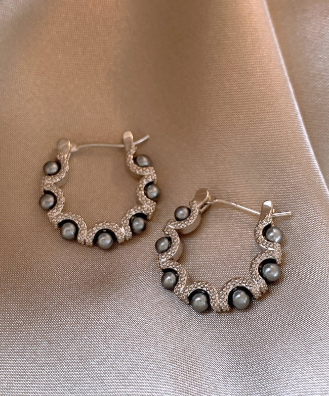 Fine Silk Sterling Silver Pearl Hoop Earrings RB025