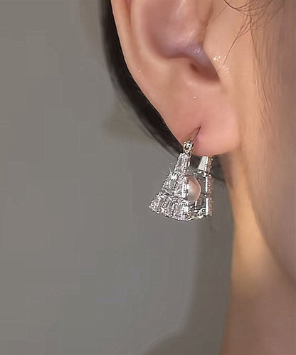 Handbag Hoop Silver Fine Sterling Pearl Silk Earrings Zircon