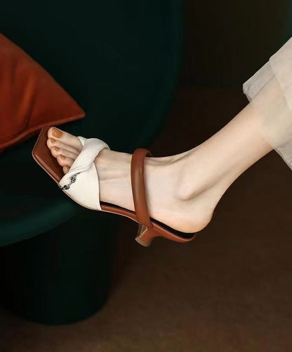 Leather Sandals Purple Fine Kitten Faux Splicing Slide Heels