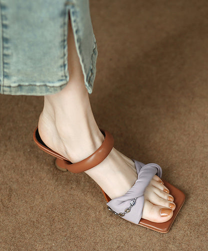 Leather Sandals Purple Fine Kitten Faux Splicing Slide Heels