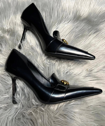 Toe Heels Fine Pointed High Stiletto Black Splicing Sheepskin