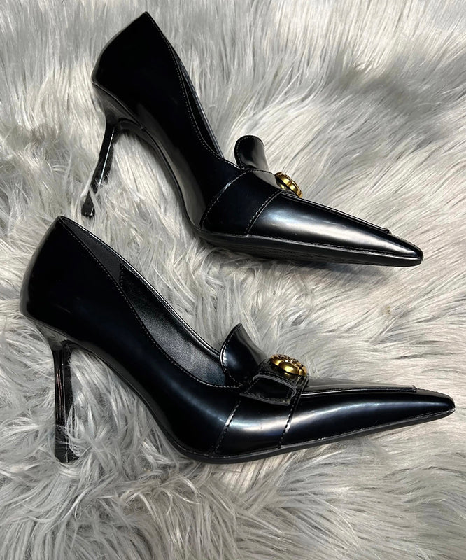 Fine Pointed High Black Toe Splicing Stiletto Heels Sheepskin