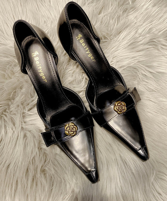 Toe Heels Fine Pointed High Stiletto Black Splicing Sheepskin