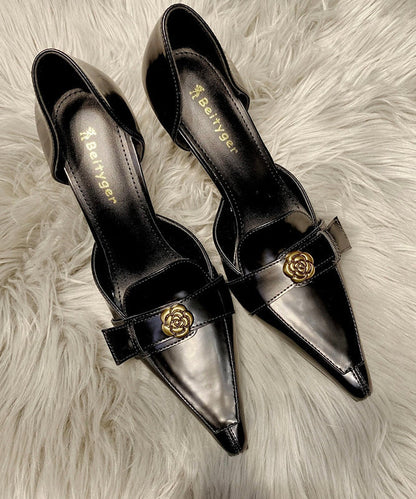 Toe Heels Fine Pointed High Stiletto Black Splicing Sheepskin