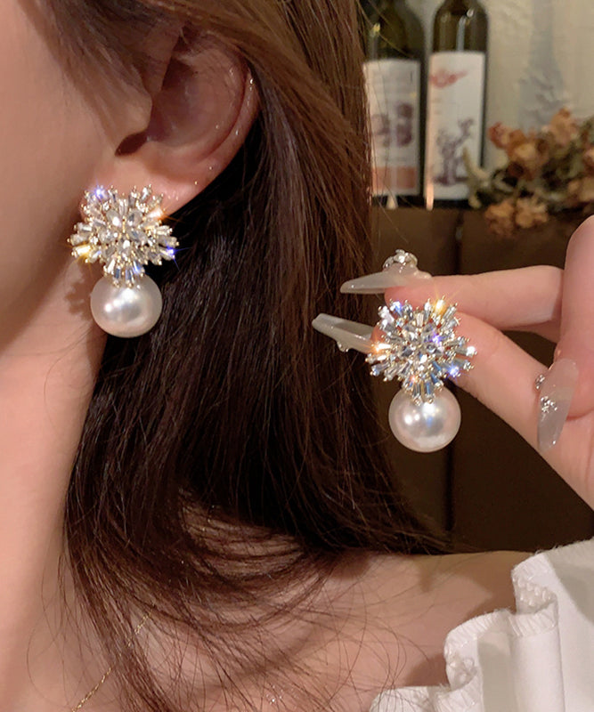 Snowflake Fine Earrings Alloy Pearl White Drop Zircon