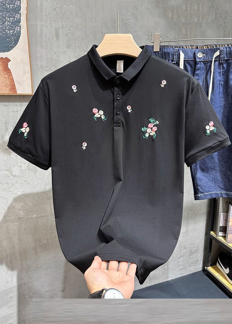 Polo Fine Mens White Embroideried Shirts Button Cotton Summer