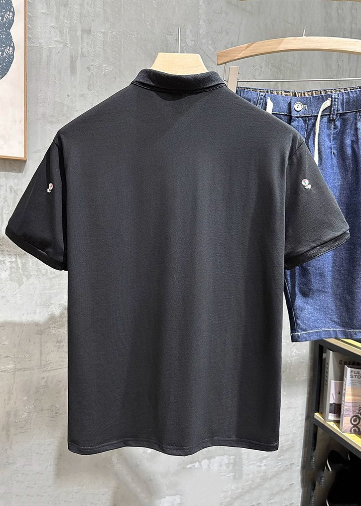 Polo Fine Mens White Embroideried Shirts Button Cotton Summer