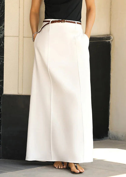 Skirts Fine Pockets Waist Summer High White Maxi