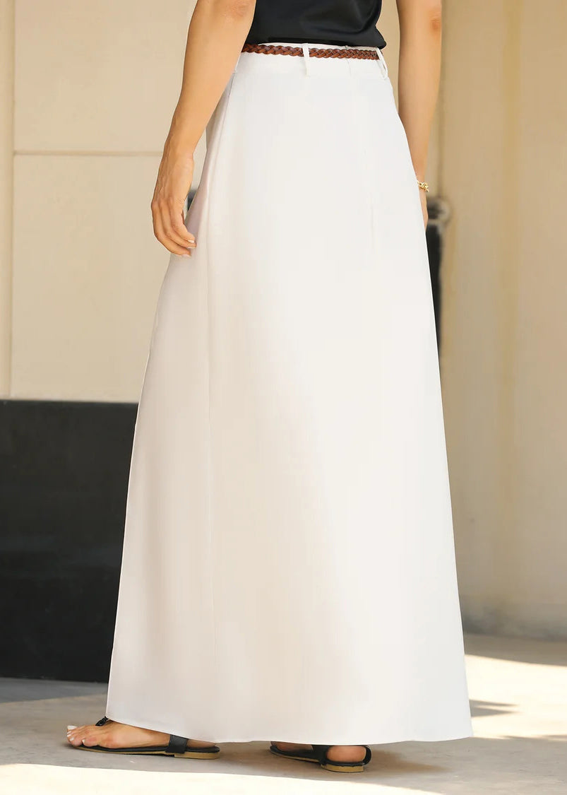 Skirts Fine Pockets Waist Summer High White Maxi