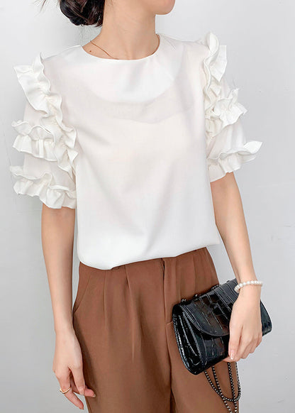 White Fine Shirt Summer Ruffled Chiffon
