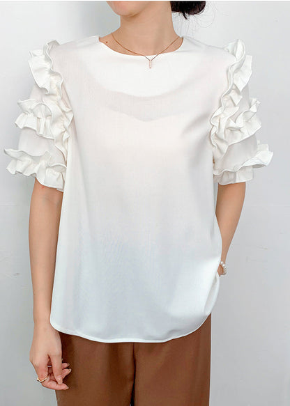 White Fine Shirt Summer Ruffled Chiffon
