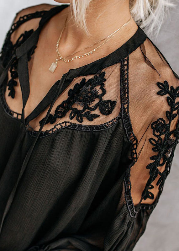 White Lace V Patchwork Shirt Fine Neck Fall