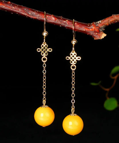 Fine Yellow 14K Gold Amber Beeswax Drop Earrings Ada Fashion