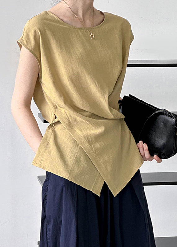 Yellow Fine Short Asymmetrical Sleeve Solid Top
