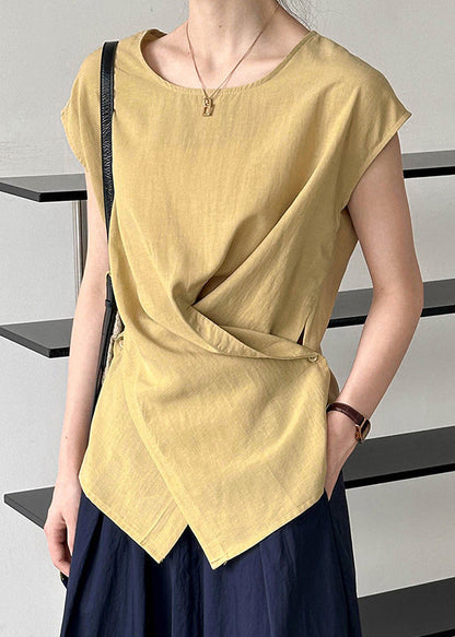 Yellow Fine Short Asymmetrical Sleeve Solid Top