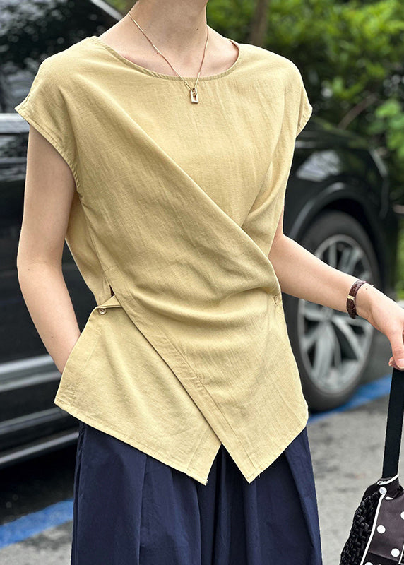 Yellow Fine Short Asymmetrical Sleeve Solid Top