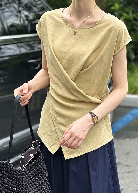 Yellow Fine Short Asymmetrical Sleeve Solid Top