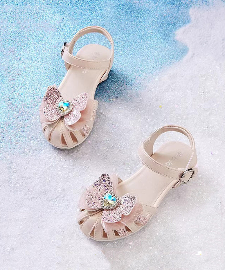 Silver Fitted Leather Girls Buckle Sandals Strap Kids Zircon Faux