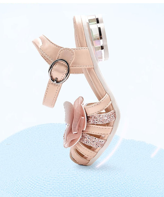 Silver Fitted Leather Girls Buckle Sandals Strap Kids Zircon Faux
