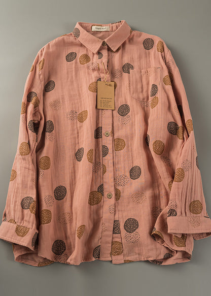 Tops Oversized Spring Orange Cotton Print Shirt Fitted