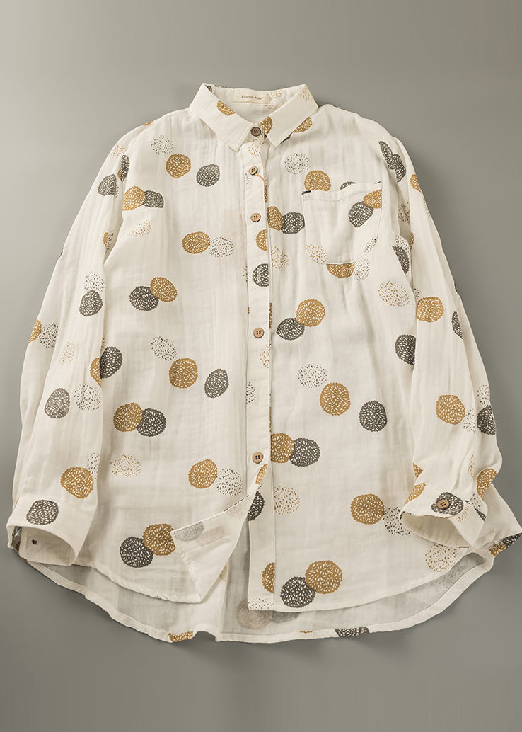 Tops Oversized Spring Orange Cotton Print Shirt Fitted