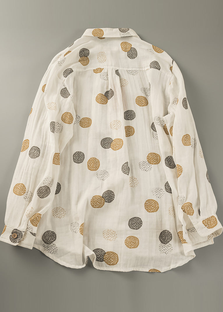 Tops Oversized Spring Orange Cotton Print Shirt Fitted