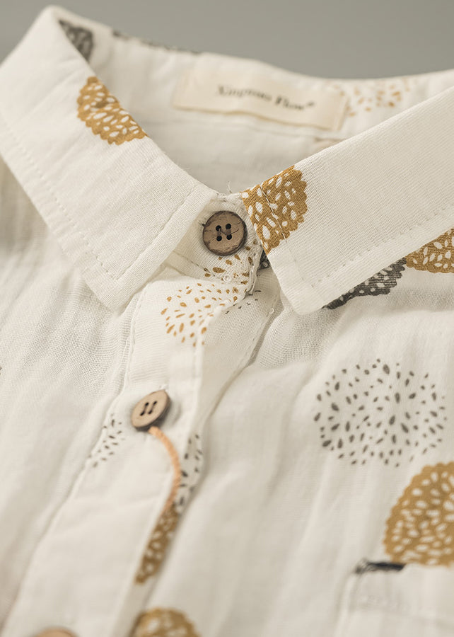 Tops Oversized Spring Orange Cotton Print Shirt Fitted