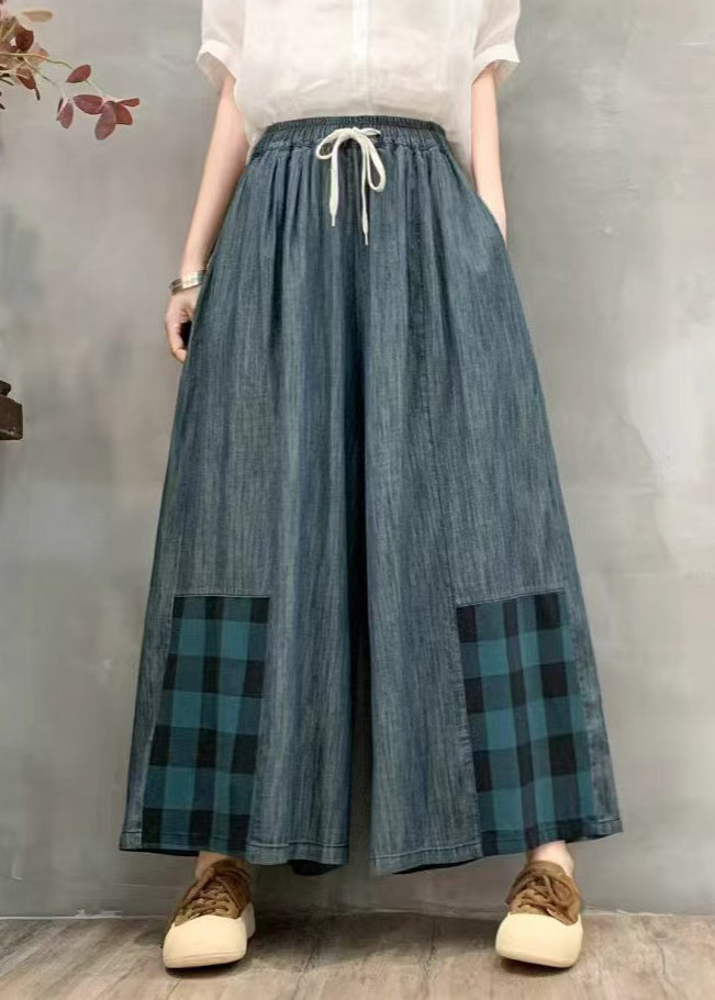 Denim Leg Pants Oversized Summer Wide Patchwork Plaid Fitted