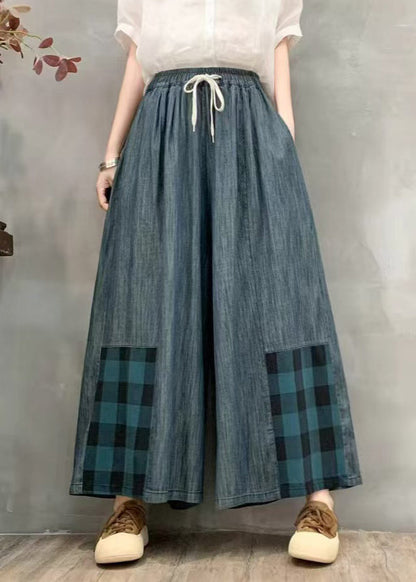 Denim Leg Pants Oversized Summer Wide Patchwork Plaid Fitted