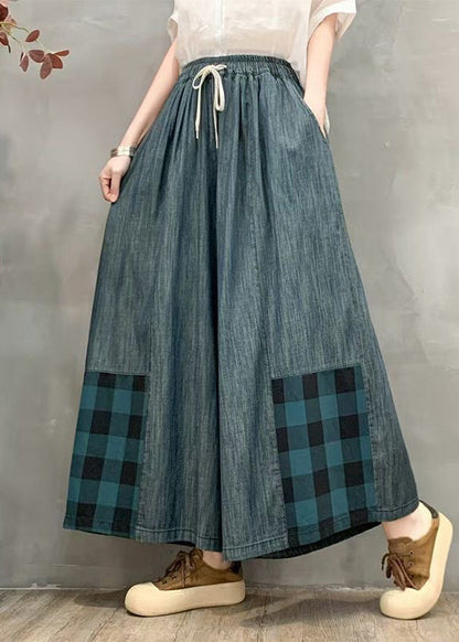 Denim Leg Pants Oversized Summer Wide Patchwork Plaid Fitted