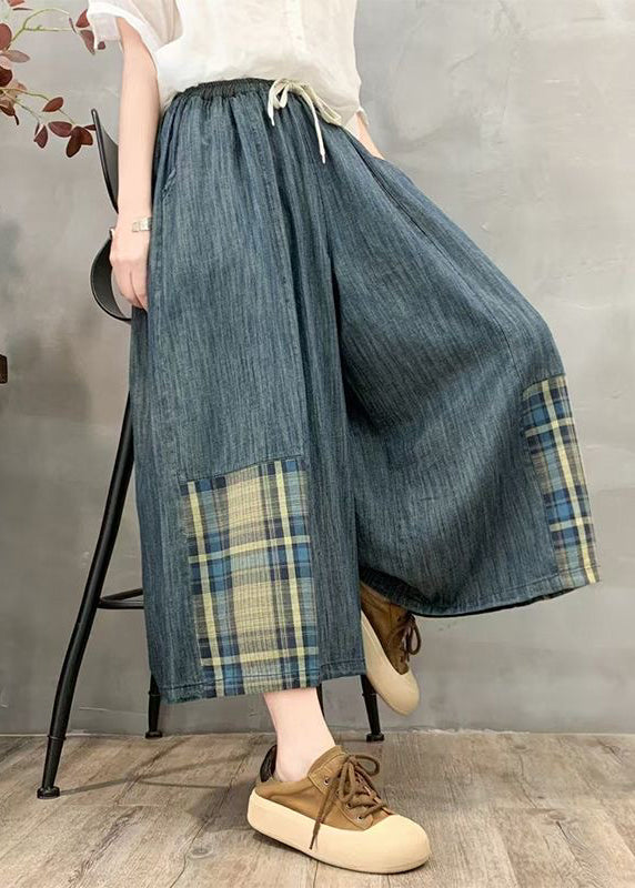 Denim Leg Pants Oversized Summer Wide Patchwork Plaid Fitted