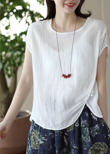 Asymmetrical White Fitted Beach Vest Linen Summer