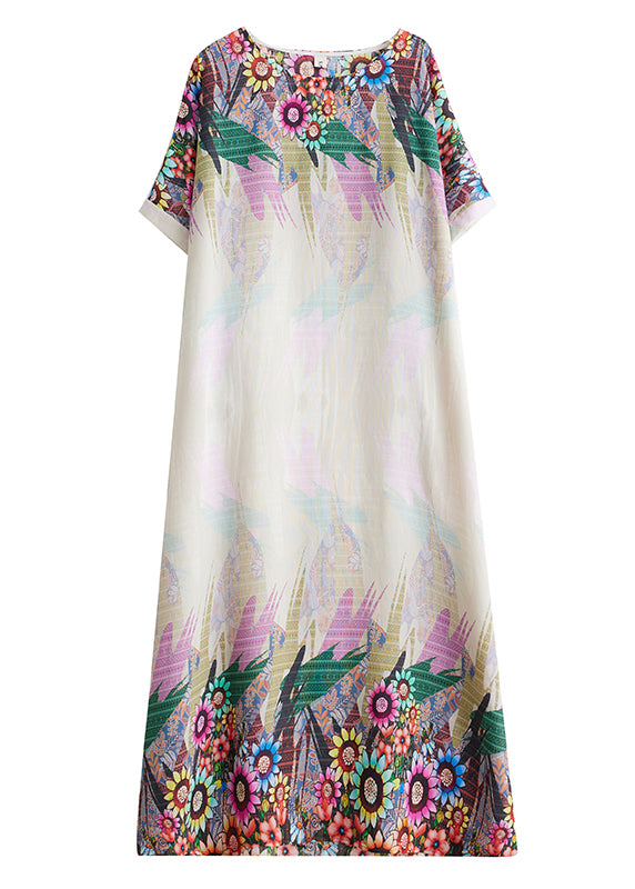 White Print Fitted Sundress Cotton Sleeve Batwing Oversized