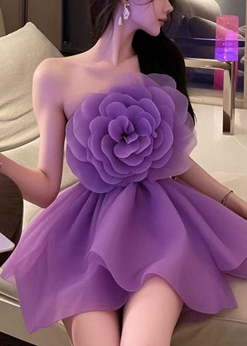 Floral Solid Shoulder Mini Cold Sleeveless Coffee Dresses