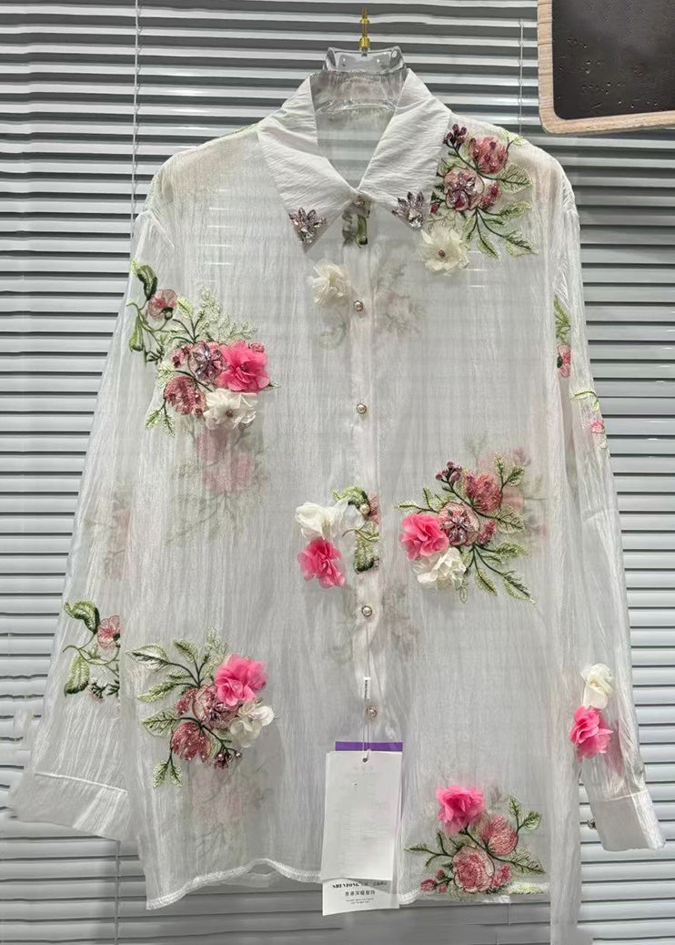 Pink Patchwork Summer Zircon Cotton Shirts Floral