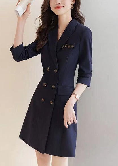 Formal Navy Silm Fit Work Dress Double Breast Spring YJ059
