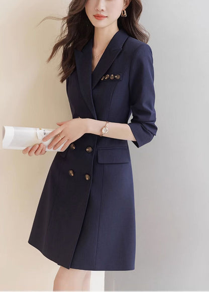 Formal Navy Silm Fit Work Dress Double Breast Spring YJ059