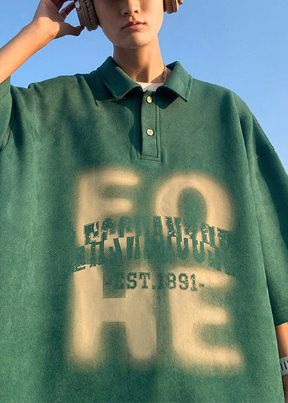 Polo Men Half Apricot Print French Cotton Sleeve Shirts Oversized